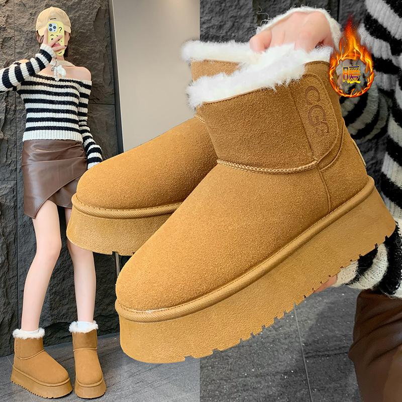 Fashion 2024 Luxury Winter Women Short Plush Warm Snow Boots Casual Shoes New Suede Fur Chelsea Ankle Boots Flats Platform Ladies Shoes