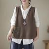 Women's Retro Artistic V-Neck Knitted Vest Coat for Autumn Hollow-Out H-Shape Slim-Fitting Gilet