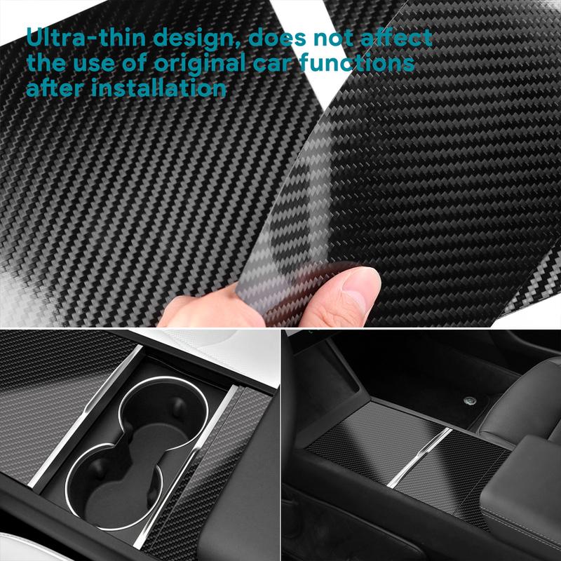 Real Carbon Fiber Center Console Storage Panel Stickers For Tesla Model Y Juniper 2025 2026-UP Model 3 Highland 2024 Accessories