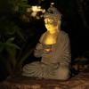 Resin Buddha Statue With Solar Lotus Light Sitting In Meditation Buddha Sculpture Lighted Zen Garden Decor Home Patio Yard Decor