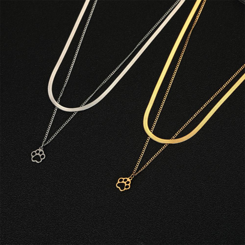 Cazador Fashion Animal Paw Hollow Pendant Necklace for Women Girl Dog Cat Bear Paw Neck Chain Stainless Steel Jewelry Gift