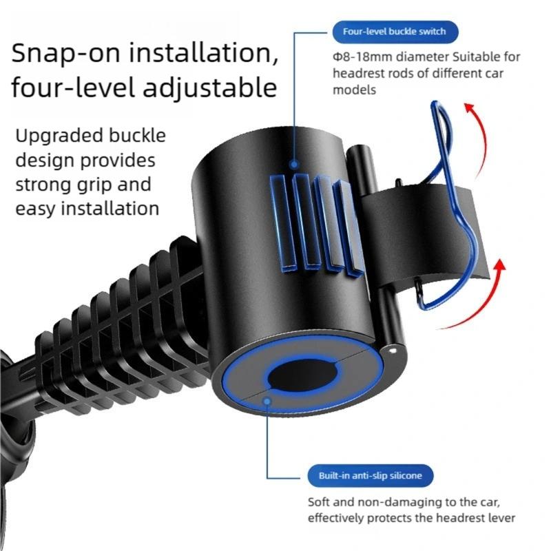 Rotating Magnetic Car Phone Holder Rack for Back Seat Universal Headrest Mount Zinc Alloy Construction Easy Installation