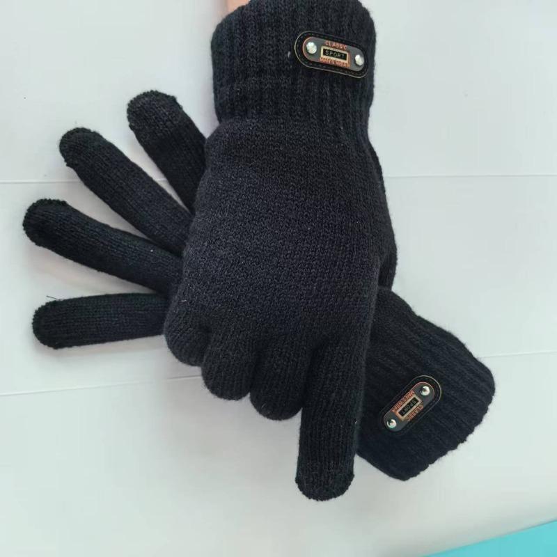 

Мужские вязаные шерстяные волшебные перчатки Zhongqing Зимние теплые и ветрозащитные Двухслойные утолщенные и флисовые Чисто черные