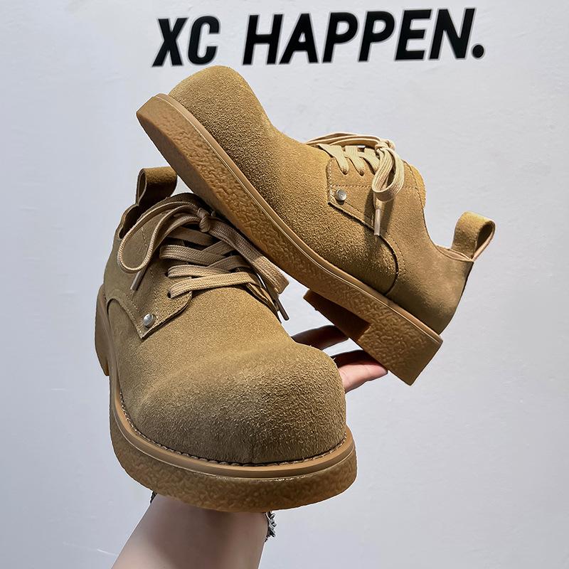 Big head leather shoes men's thick-soled heightening British style dress anti-velvet leather matte low-top Derby shoes men's 24227-A