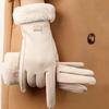 Comfortable beige touchscreen gloves with plush lining - providing thick and warm winter protection for outdoor leisure