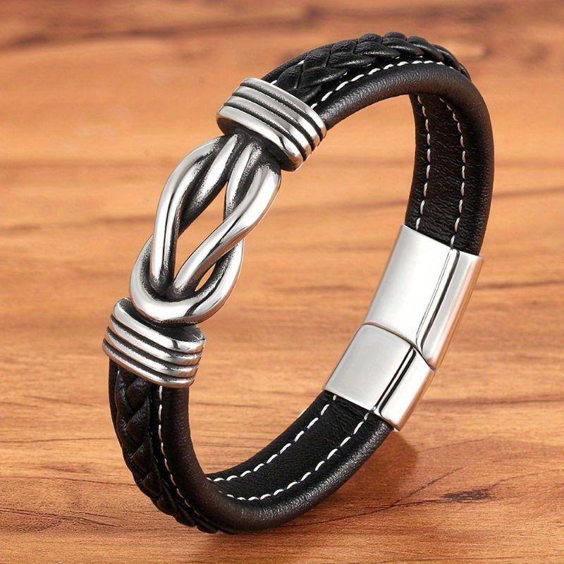 Men s Creative Handcrafted PU Leather Bracelet, Fashionable Ring Buckle Bracelet, Suitable for Both Men and Women Hand-woven Fashion Bracelets
