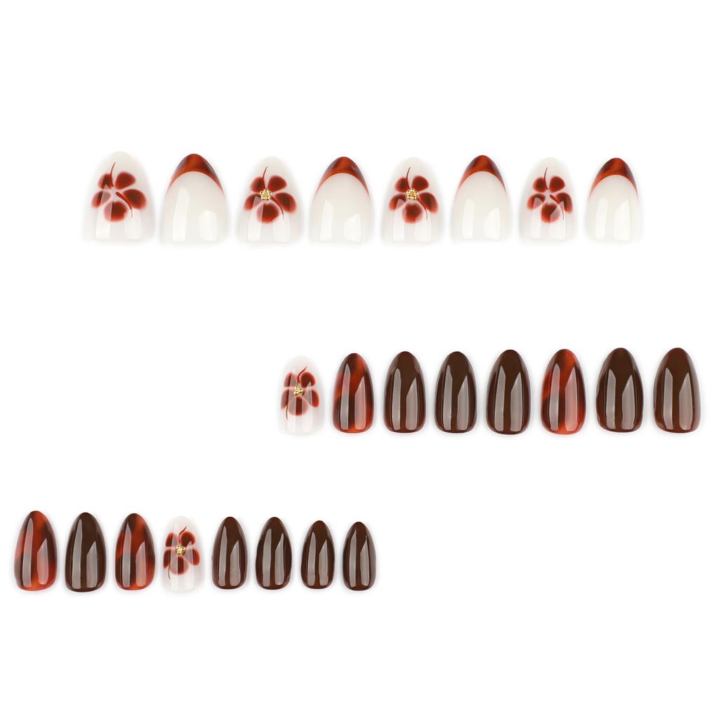 Hot-selling smudged petal flower manicure wearing nail piece French short almond nail fake nail