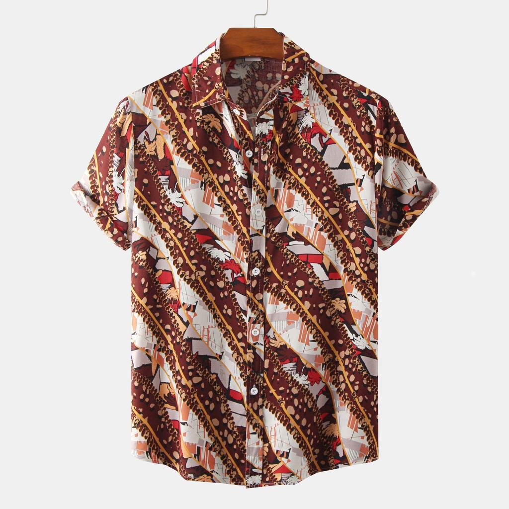 2026 Summer Men's Short Sleeve Floral Shirt - European and American Style