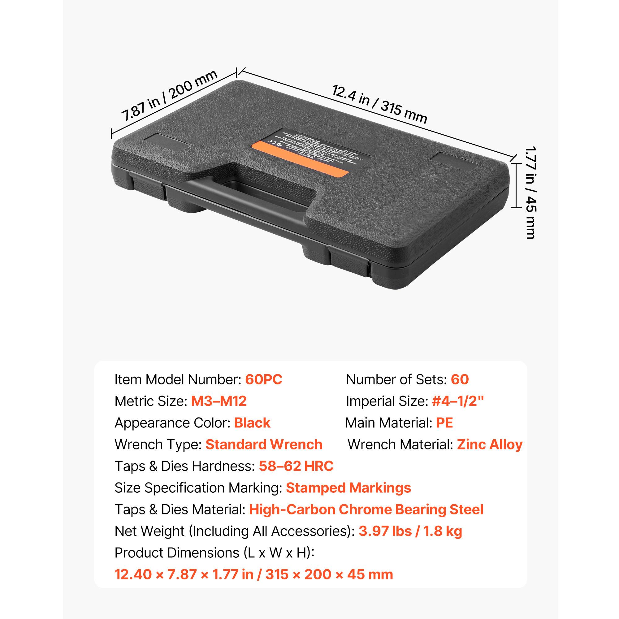 

SucceBuy Набор метчиков и плашек 51/60/86 шт. с метчиками и плашками с крупной и мелкой резьбой, ключ для нарезания и восстановления резьбы