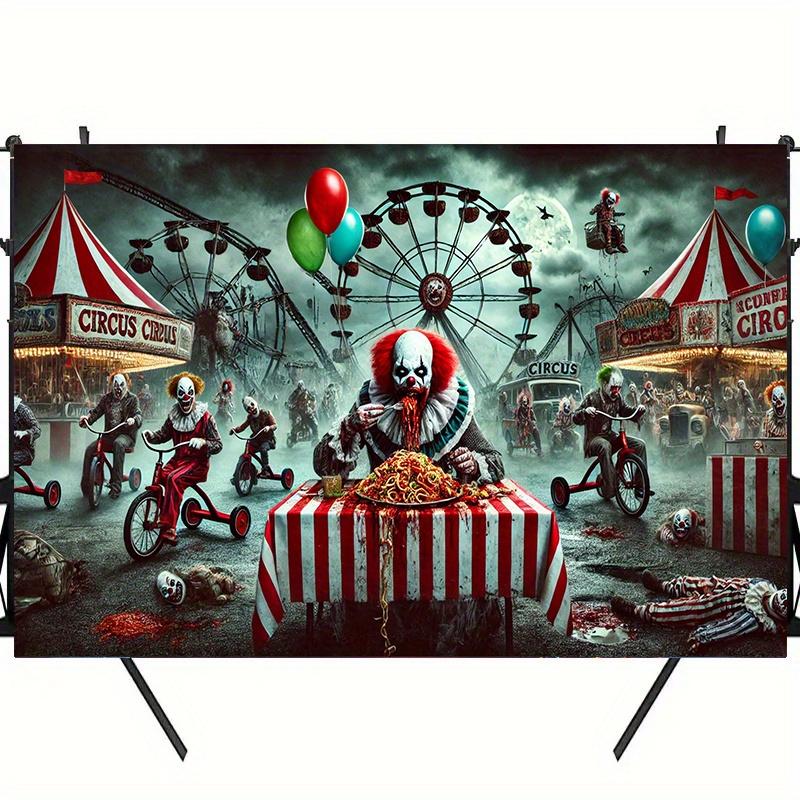 1pc Horror Clown Circus Polyester Background - Horror Carnival Theme Birthday Party Halloween decoration