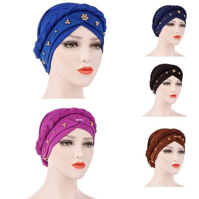 European & American Solid Color Gold Pearl Stud Muslim Hijab Hat