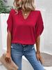 2026 Summer New Solid Color Lace V-Neck Flare Sleeve Loose Women's Top