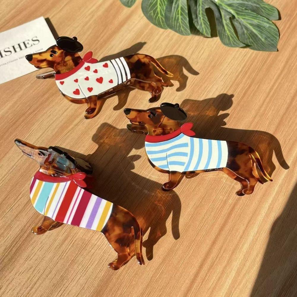Acetic Acid Sausage Dog Hair Clip Animals Cartoon Hairpin Sweet Dachshund Hair Claw Travel