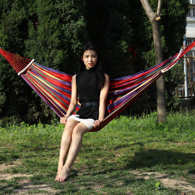 Outdoor Canvas Hammock Camping Travel Relaxation Single Double Wide With Curved Rods