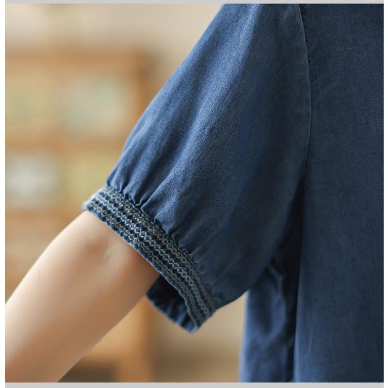 Dimanaf 2025 Summer Plus Size Women T-Shirts Denim Short Sleeve Vintage Tops Tees Loose Casual Shirt