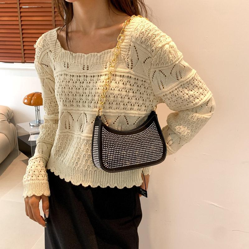 Trend Fashion Hot Diamond 2025 New Casual Autumn Texture Chain Single Shoulder Crossbody Armpit Small Square Bag Woman