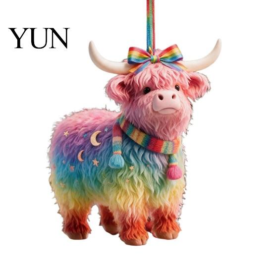 Durable Transparent Pattern Ornaments Highland Yak Ornament for Christmas Tree Hanging Decor, Cute 2D Flat Multi Scene Decorative Pendants Acrylic
