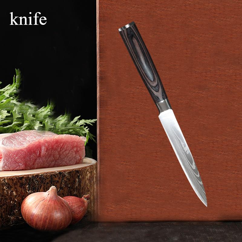 Kitchen Knife 5-inch Colored Wood Handle Damascus Pattern Chef's Knife High Appearance Level Paring Knife Household Knife