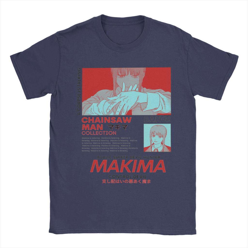 Makima Red Chainsaw Man Men T Shirt Anime Fashion Tees Short Sleeve Crewneck T-Shirts Pure Cotton Birthday Gift Clothing