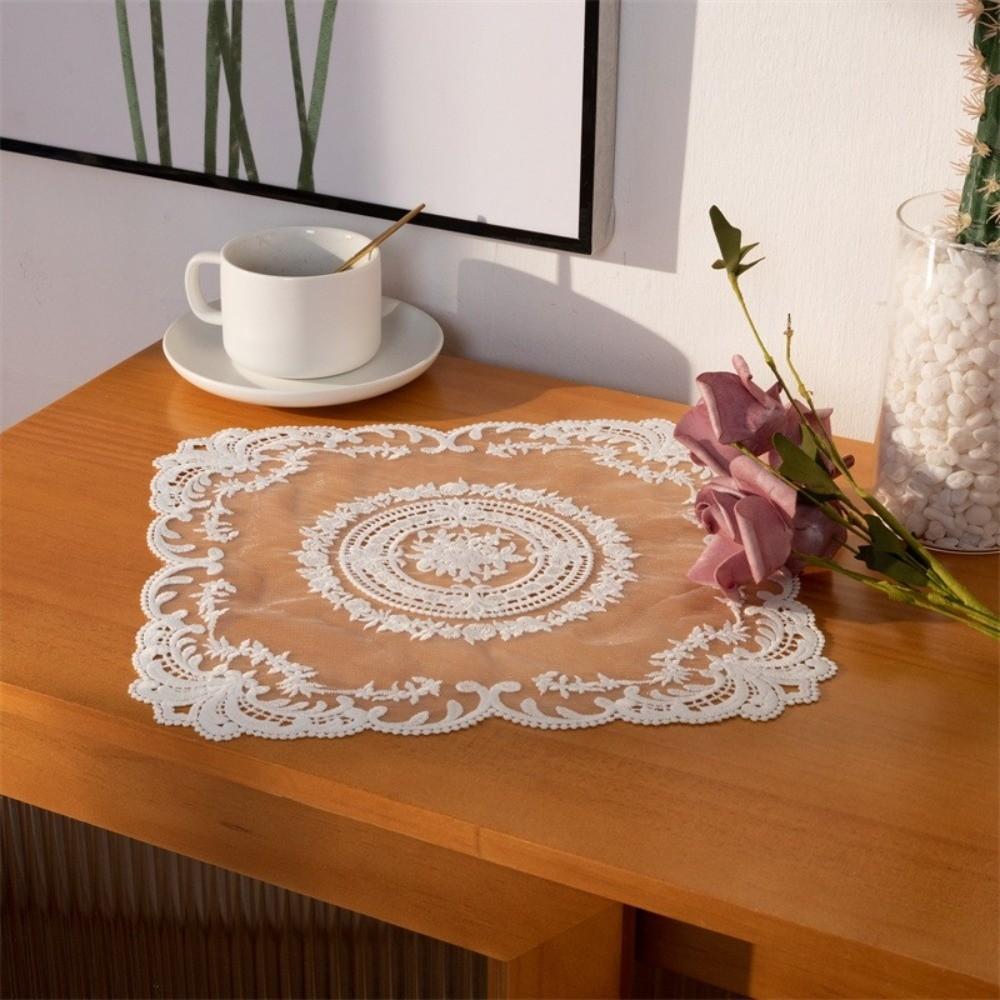 

Lace Dining Table Cover Embroidered Square Lace Tablecloth Doily Placemat Heat Resistant Coffee Coasters Napkin Wedding Decor 30cm