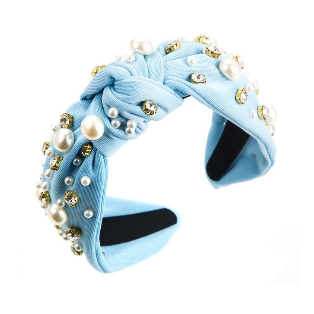 Nail Pearl Head Hoop Solid Color Baroque Headband Vintage Rhinestone Pearl Hairband Adult