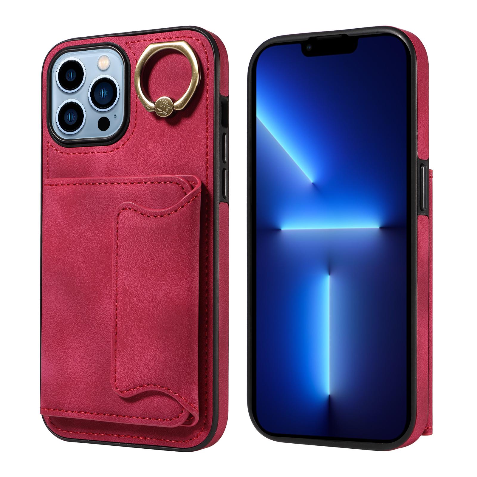 

Чехол-держатель для карт с кольцом и слотами для телефона для iPhone 13 серии. Для iPhone 13, iPhone 13 Pro, iPhone 13 Pro Max iPhone 13 красный