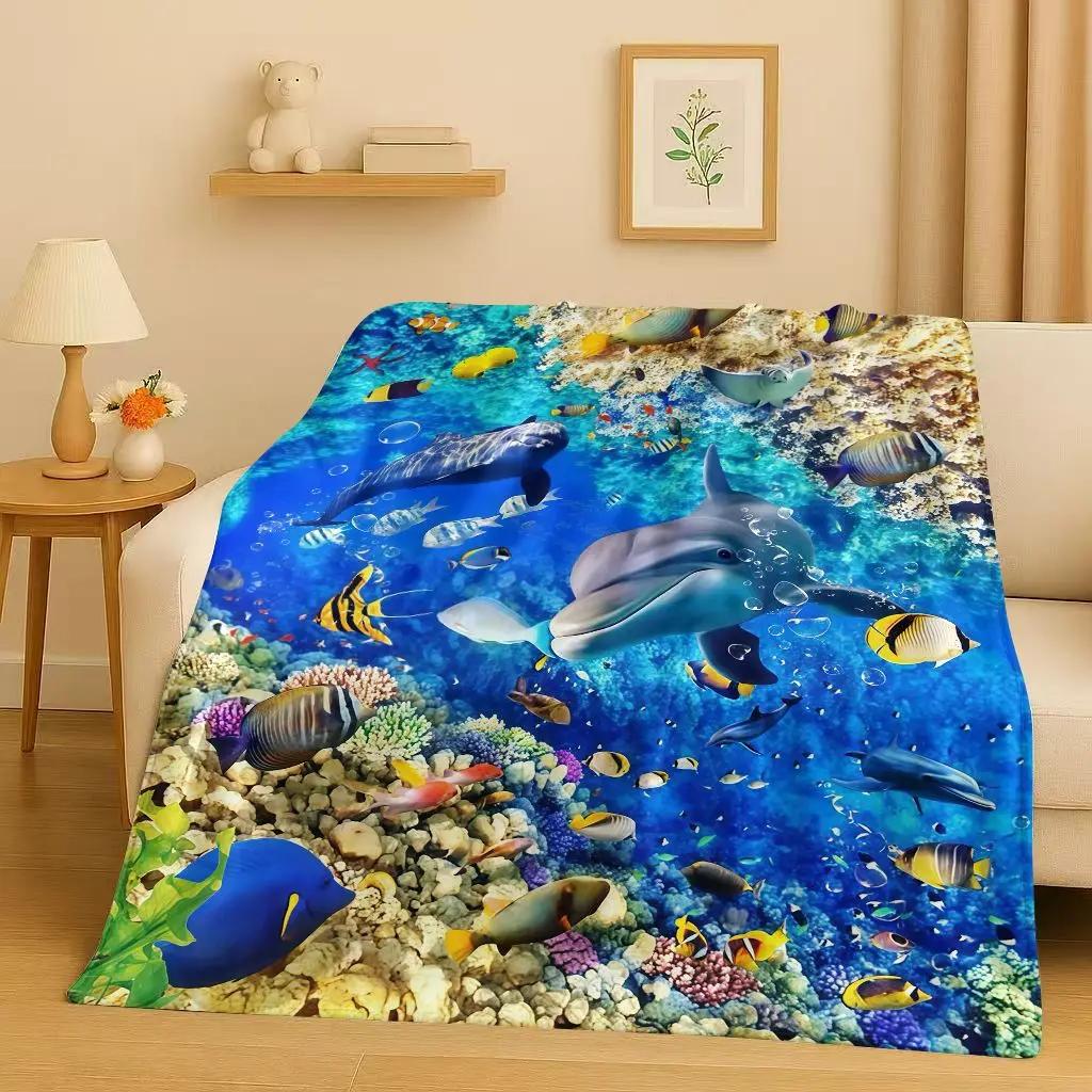 New 3D Illusion Underwater World Breaking Wall Flannel Blanket,Ultra Soft Warm Plush Throw for Home Bedroom Bed Sofa Cover Gift