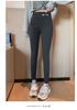 Gray High-Waisted Velvet Leggings, Warm Wool & Cotton Blend, Elastic, Thickened for Short Women, Perfect for Spring & Autumn Outerwear.