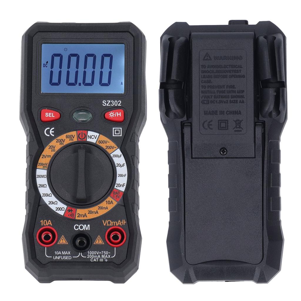 Digital Multimeter Hintergrundbeleuchtung Hohe Genauigkeit Automatisch LED-Anzeige DC AC Voltmeter mit Taschenlampe Schwarz
