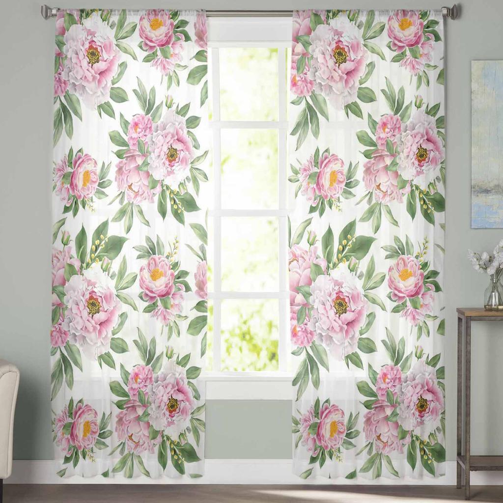 Vintage Muster Textur Hibiskus Blume Tüll Sheer Vorhänge Für Wohnzimmer Schlafzimmer Küche Für Windows Voile Vorhänge Wohnkultur