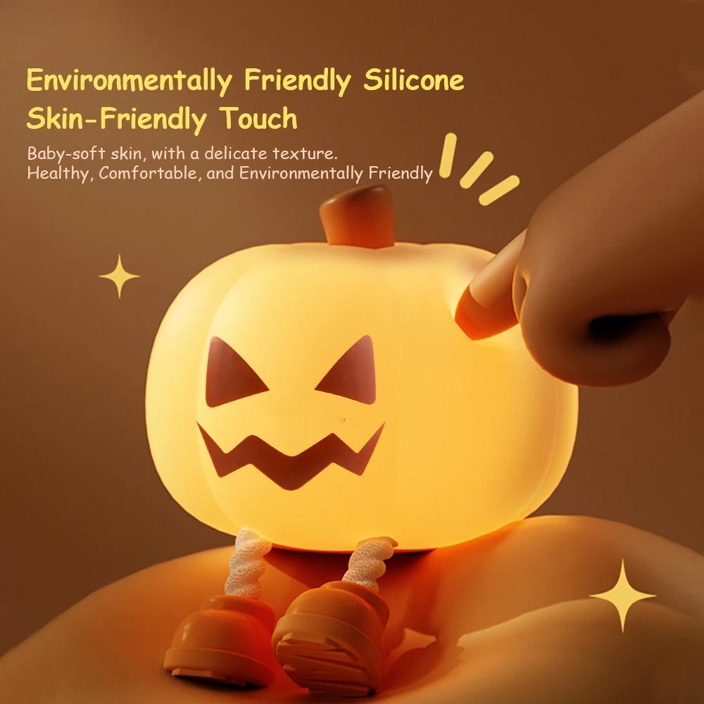 Pumpkin Night Light Cute Soft Silicone Safe Lamp Decorations Timing Dimmable Bedside Decor Kids Babies Halloween Gifts