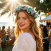 Bridal Flower Crown Bohemian Rose Flower Crown Summer Holiday Flower Headband Floral Hair Accessory for Wedding Bridesmaid Beach Vacation