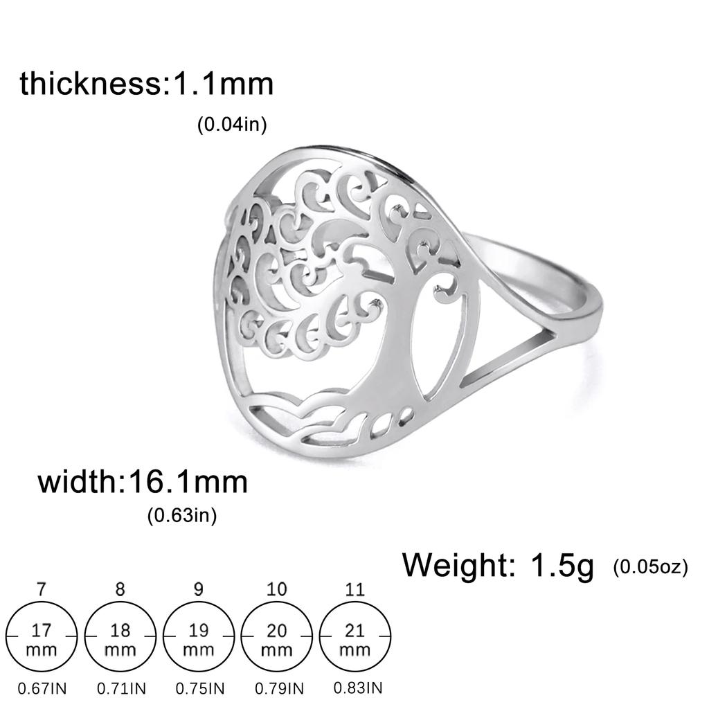 Stainless Steel Tree of Life Ring for Women Vintage Amulet Finger Rings Jewelry Mother's Day Gift