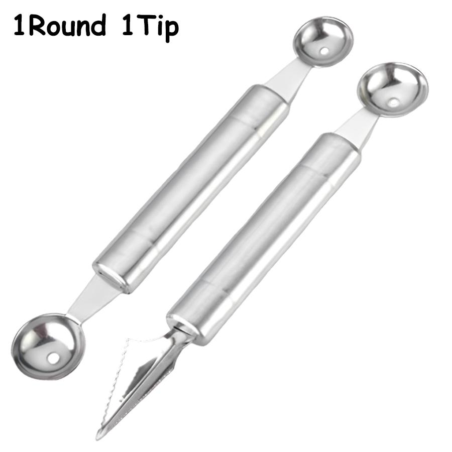 2Pcs Double-Headed Stainless Steel Fruit Baller Spoon - Multi-Function Melon Scoop & Carving Tool for Fruit Platter & Salad Prep