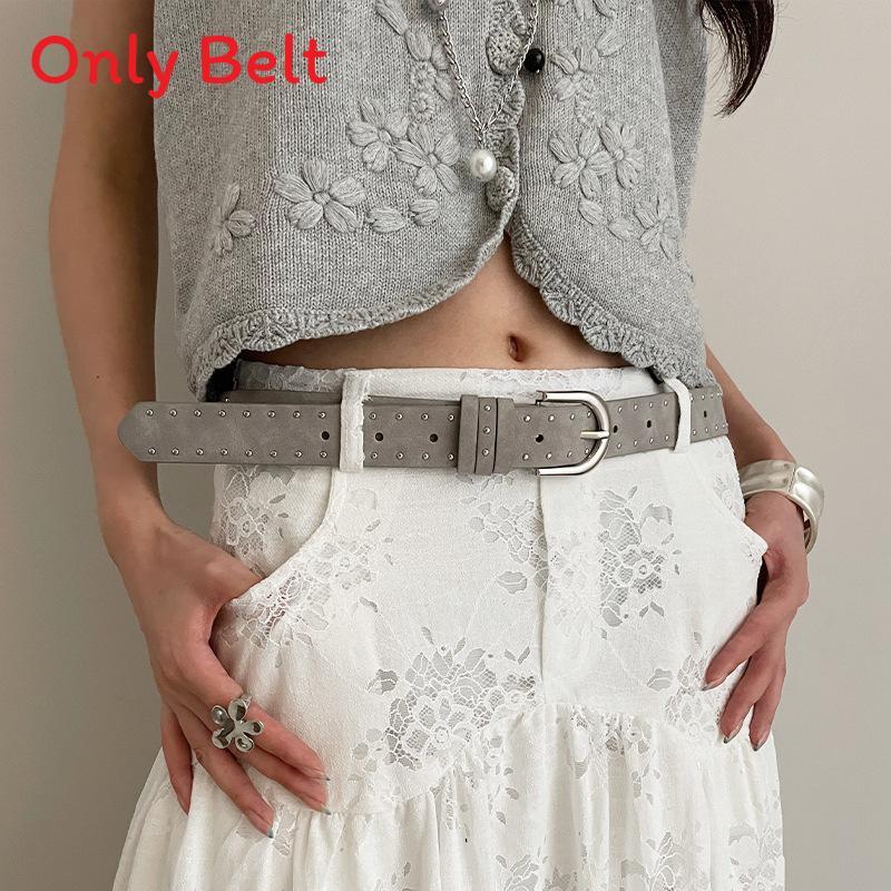 

Artistic Womens Pu Leather Belt With Alloy Buckle And Punk Rock Detailing For Casual Wear сірий колір