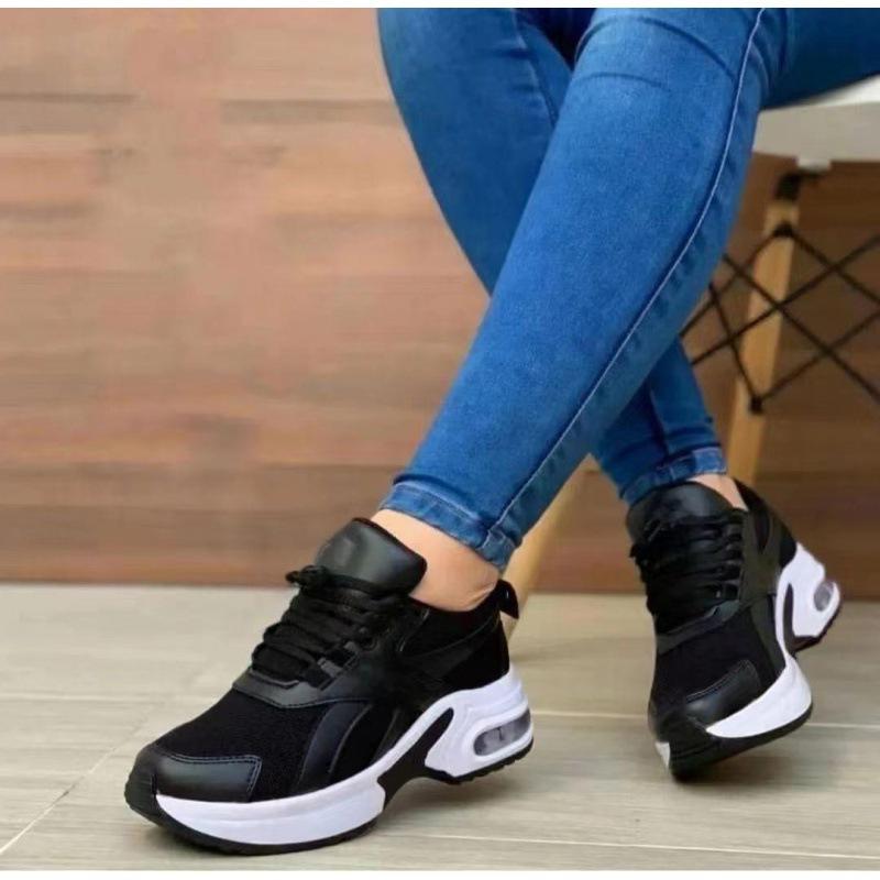 Mode Sneakers Neue Mode Keilabsatz Plateau Übergröße Lässige Sportschuhe Damen Schnürsenkel Mesh Atmungsaktiv Damen Vulkanisierte Schuhe