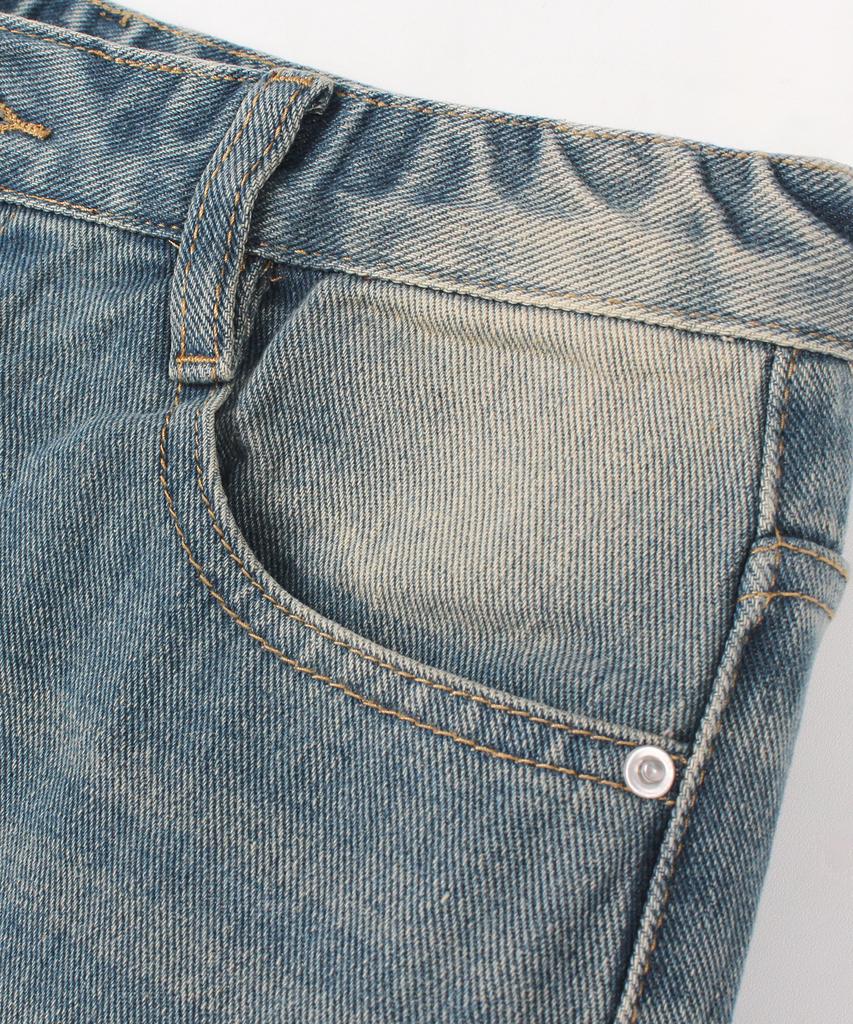 Jikeulib Secret Elastic Waist Vintage Washed Wide Straight Denim Pants 4 Colors (Type A)