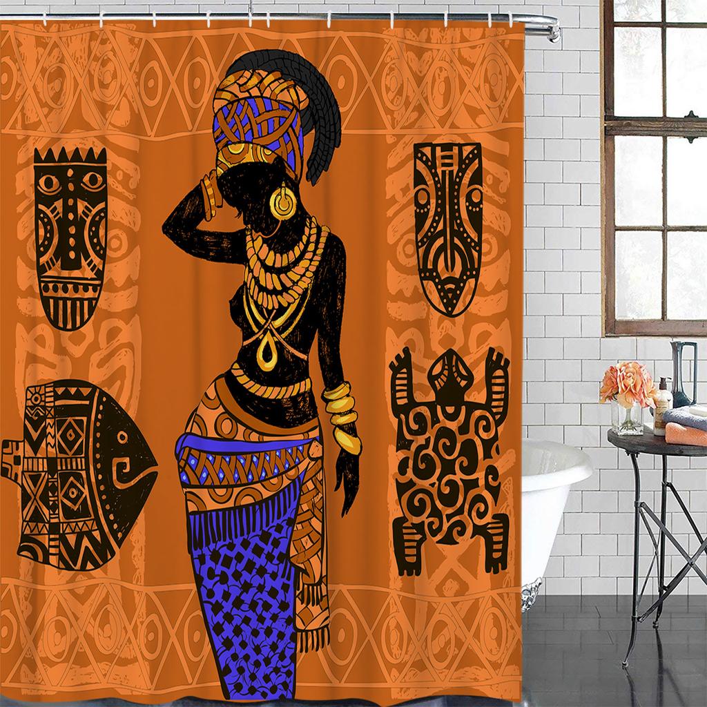 Afrikanische Frauen Geometrische Formen Wasserdicht Badezimmer Dekoration Duschvorhang Mit Haken Badewanne Vorhänge Bad Zubehör