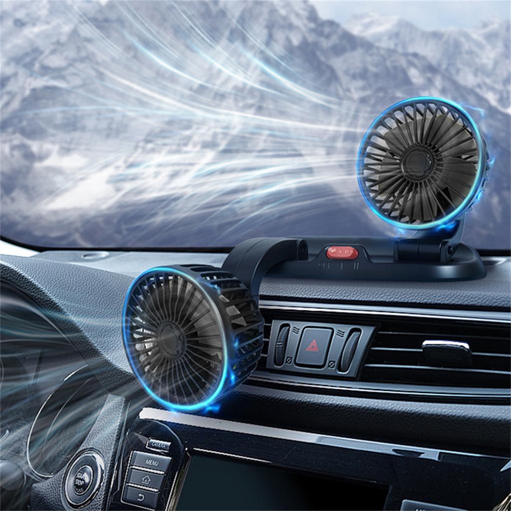 Wentylator na deskę samochodu składany dwugłowicowy chłodzący powietrze uniwersalny letni