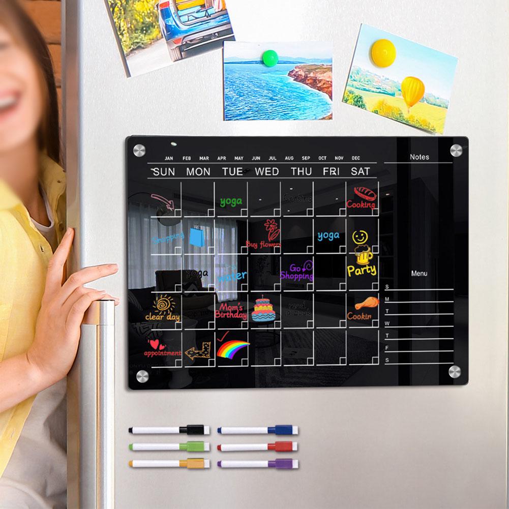 Black Fridge Magnet Calendar Board Sticker Weekly Planning Message Board Reusable Magnetic Schedule Sticker Plan Reminder