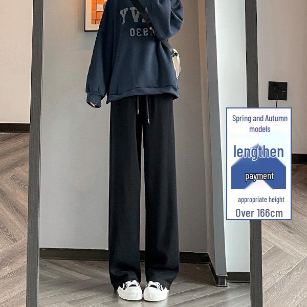 Women's Korean Style High Waist Wide Leg Sweatpants - Petite, Warm, Drape, Casual Sports Pants for Spring 2026