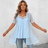 Women's Cutout Loose Fit Short Sleeve Two-Piece Blouse