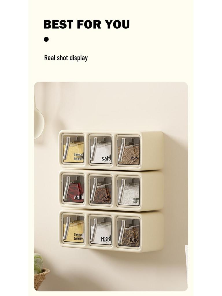 Wall-Mounted Punch-Free Spice Box Set: Multifunctional Kitchen Seasoning Jars
