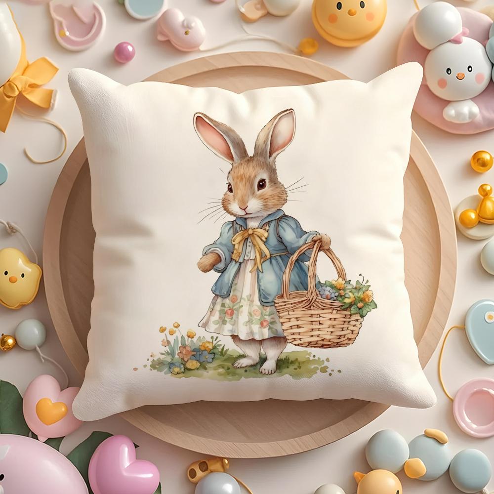 Easter Bunny Cushion Cover Soft Short Plush DoubleSided Printing Home Decor Machine Washable Pillow Case Gift