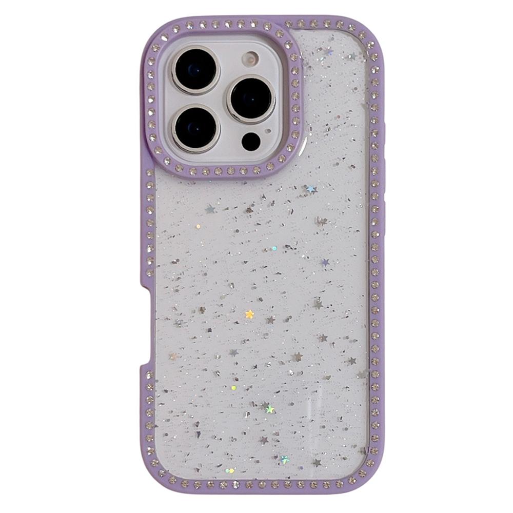 For iPhone 16 Pro Case Rhinestone Frame Star Glitter Epoxy Design TPU+PC Phone Cover
