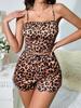 European and American Milk Silk Women's Sexy Leopard Print Print Suspender Shorts Split Breathable Women's Clothes