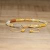 Blue Impression Jasper Tube Bead Bracelet – Gold Accent Adjustable Boho Jewelry, Protection Luck Gift for Women