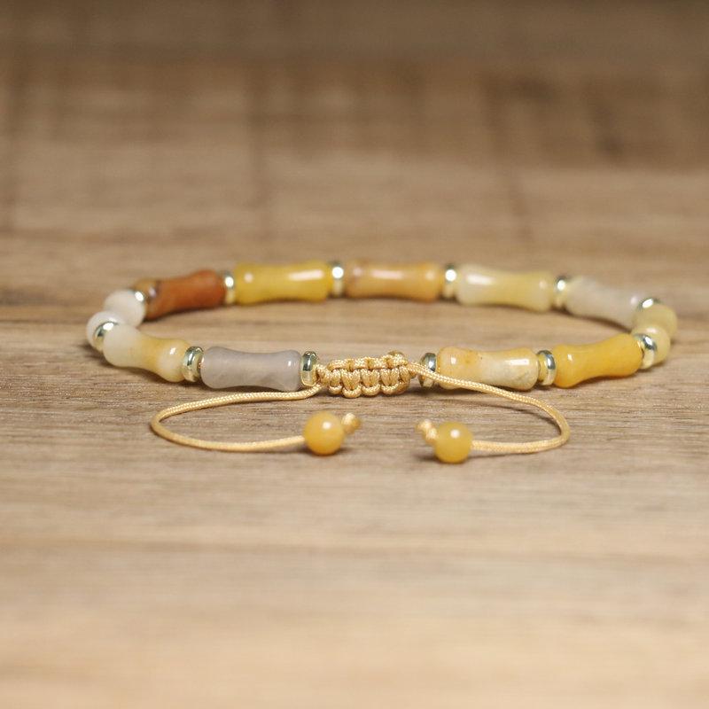 Blue Impression Jasper Tube Bead Bracelet – Gold Accent Adjustable Boho Jewelry, Protection Luck Gift for Women