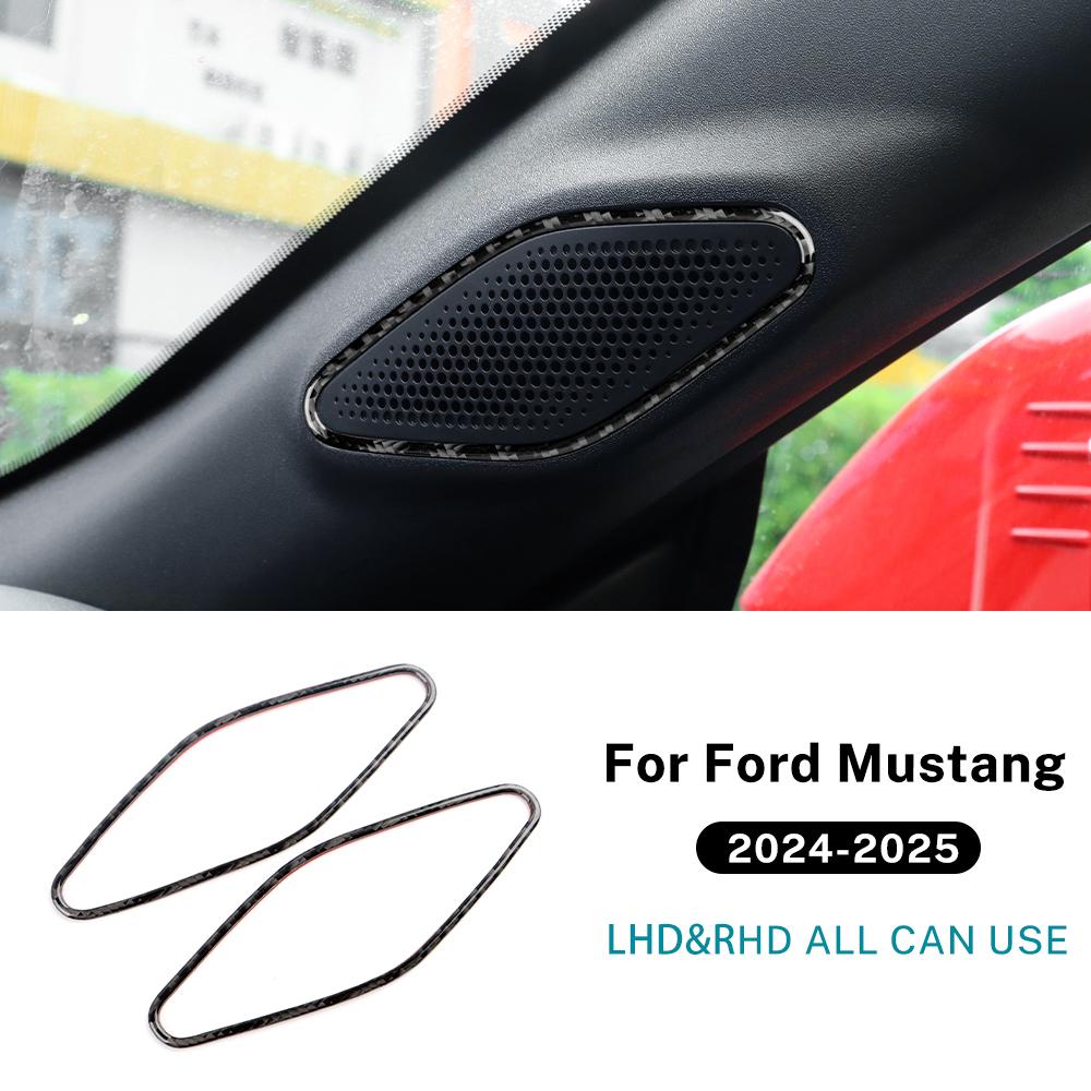 Real Soft Carbon Fiber Sticker For Ford Mustang GT Dark Horse EcoBoost 2024 2025 2026 LHD RHD Car A-Pillar Speaker Panel Trim