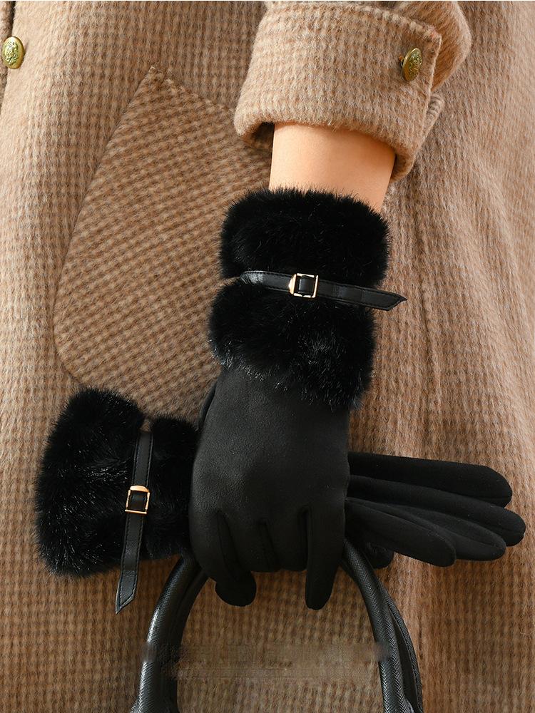 Warm Gloves Women's Winter Driving Fleece Thickened Warm Gloves Women's Cycling Windproof Touch Screen Gloves